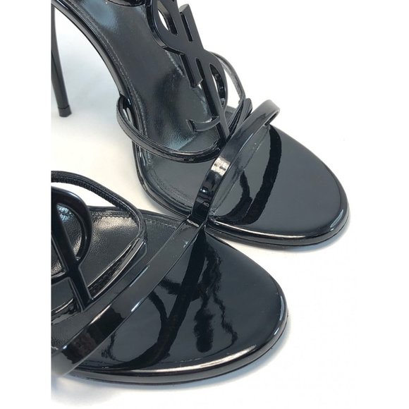SAINT LAURENT Cassandra Patent Leather YSL Logo Sandals - Picture 8 of 12